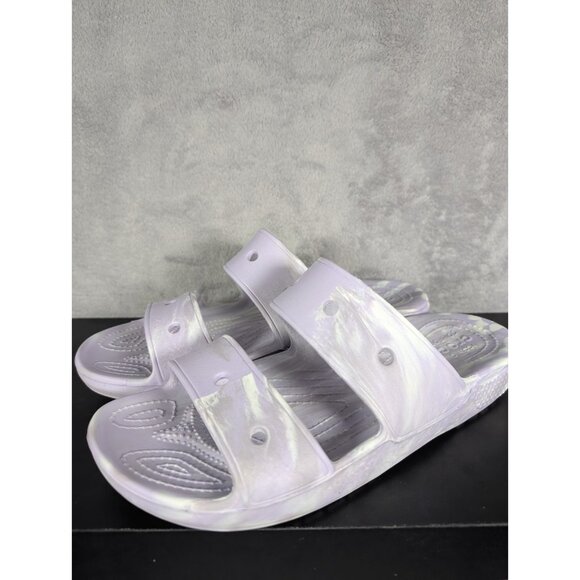 Crocs Two Strap Slide Sandals Womens 10 Men 8 Unisex Purple Marble Summer Resort - Picture 4 of 7